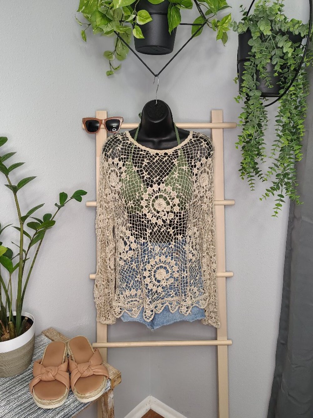 Vintage Saks Fifth Avenue Women Knit Boho Shirt Swim Coverup Folio Collection, L